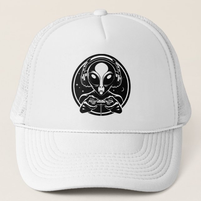 Casquette Alien Gamer avec contrôleur et casque (Devant)