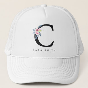CASQUETTE ALPHABÈTES FLORAUX BLEUS DOUX NOM LETTRE C