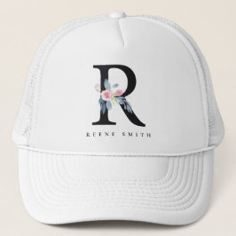 CASQUETTE ALPHABÈTES FLORAUX BLEUS DOUX NOM LETTRE R