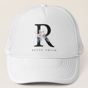 CASQUETTE ALPHABÈTES FLORAUX BLEUS DOUX NOM LETTRE R