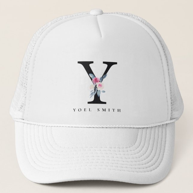 CASQUETTE ALPHABÈTES FLORAUX BLEUS DOUX NOM LETTRE Y (Devant)