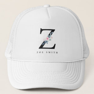 CASQUETTE ALPHABÈTES FLORAUX BLEUS DOUX NOM LETTRE Z