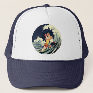Casquette Amants Art Déco vintage s'embrassent dans les vagu