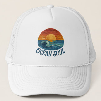 Casquette Âme d'océan, vague de coucher de soleil brodée