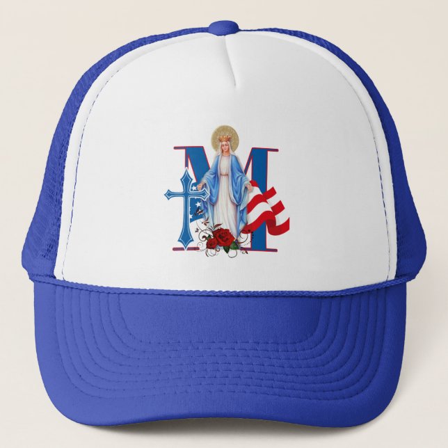 CASQUETTE AMÉRICAIN FLAG VIRGIN MARY ROSES RELIGIEUX (Devant)