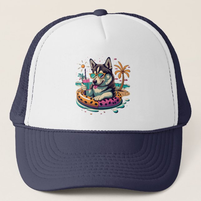 Casquette Amusement d'été avec un Cool Husky Dog mignon en p (Devant)