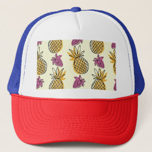 Casquette Ananas, fraise design textile vintage.