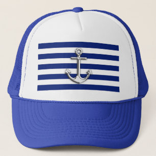 Casquette Ancre Chrome sur la marine nautique Bleu Stripes I