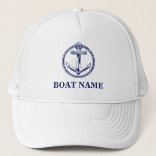 Casquette Ancre nautique Nom du bateau Bleu marine