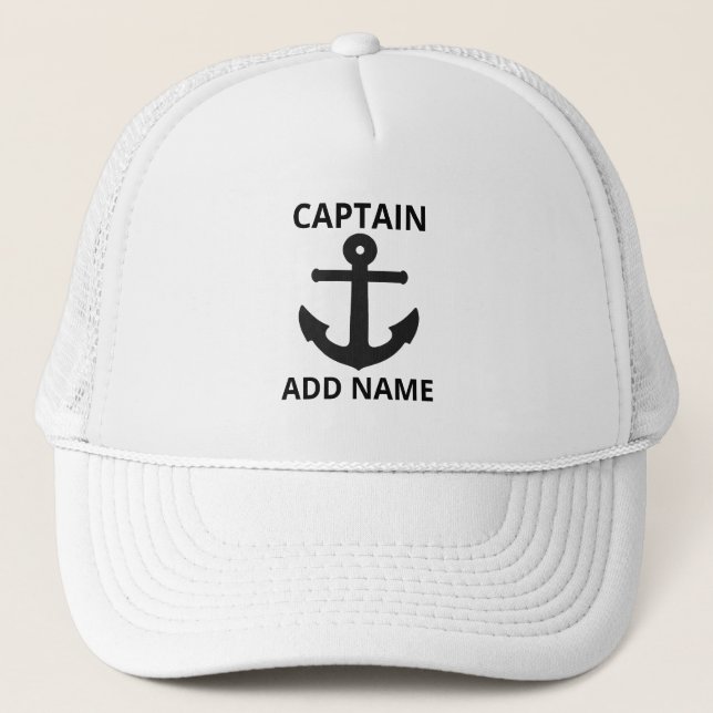Casquette Ancre noire personnalisée Nom du capitaine (Devant)