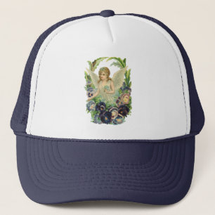 Casquette Ange de Pâques victorien avec Fleurs de Pansy Viol