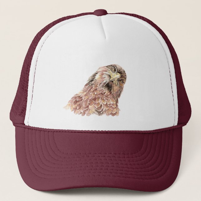 Casquette Aquarelle Amusante Curieux Hawk Oiseau Faune Natur (Devant)