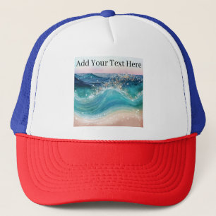 Casquette Aquarelle Bleu Blanc Océan Vague Personnalisée Nom
