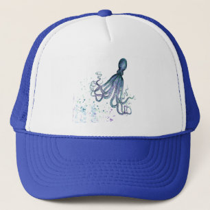 Casquette Aquarelle Bleu Octopus Art animal sous-marin