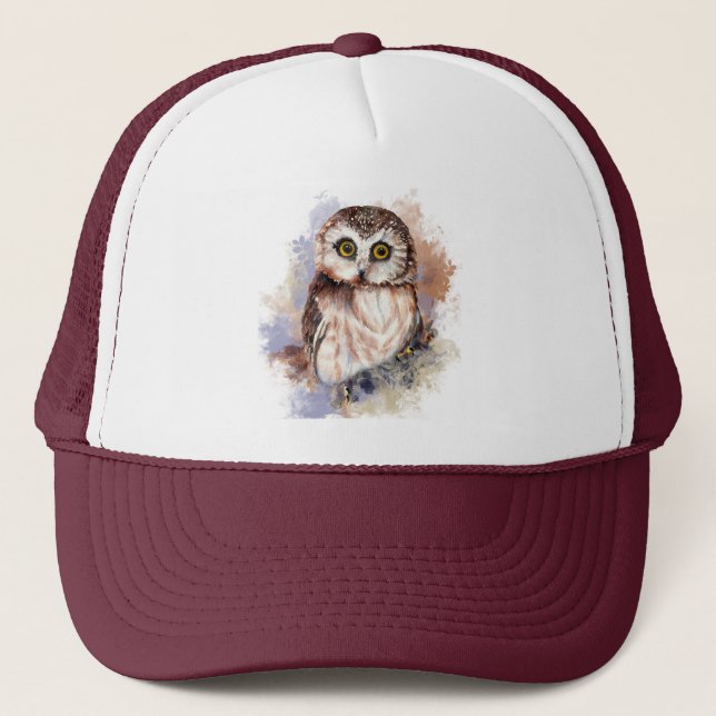 Casquette Aquarelle Chocolée mignonne petit hibou oiseau (Devant)