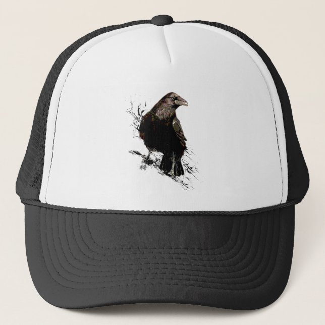 Casquette Aquarelle Corbeau Oiseau Faune Nature Art (Devant)