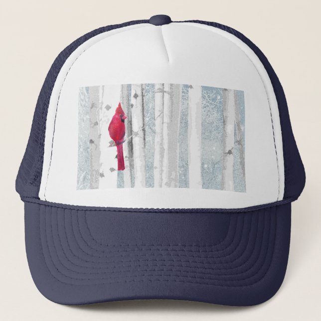 Casquette Aquarelle de Noël Birch Trees Cardinal Red Bird (Devant)