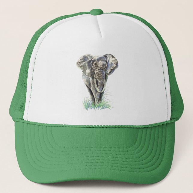 Casquette Aquarelle Eléphane Africain Faune Nature animale (Devant)
