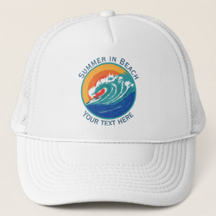 Casquette Aquarelle Été sur la Plage Vintage Vague et Soleil