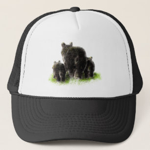 Casquette Aquarelle Famille d'ours noir Art de la faune et d