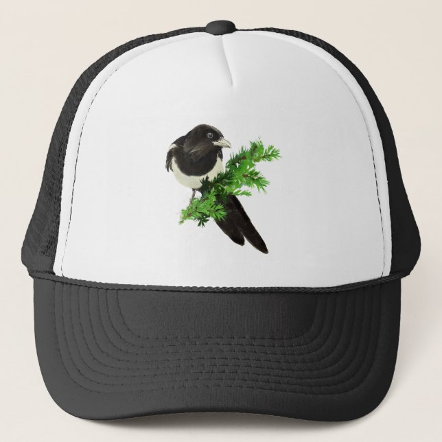 Casquette Aquarelle Magpie Oiseau Faune Nature Art (Devant)