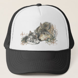 Casquette Aquarelle Mère Wolf & Cubs Animal Art