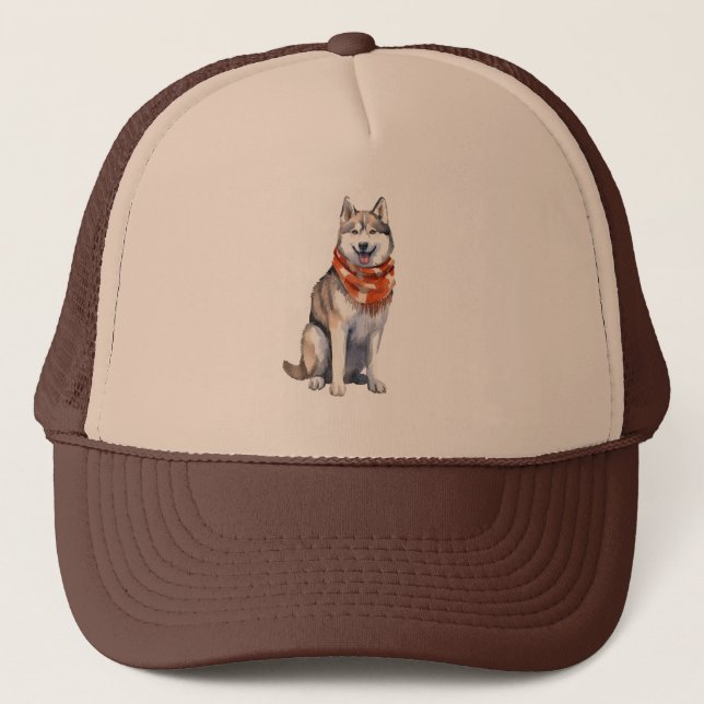 Casquette Aquarelle mignonne Chien sibérien Husky (Devant)
