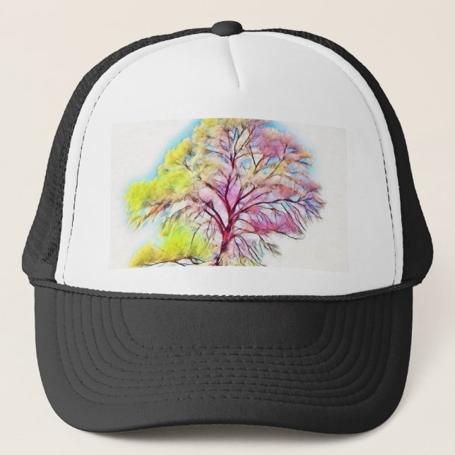 Casquette Aquarelle moderne des arbres enneigés colorés (Devant)