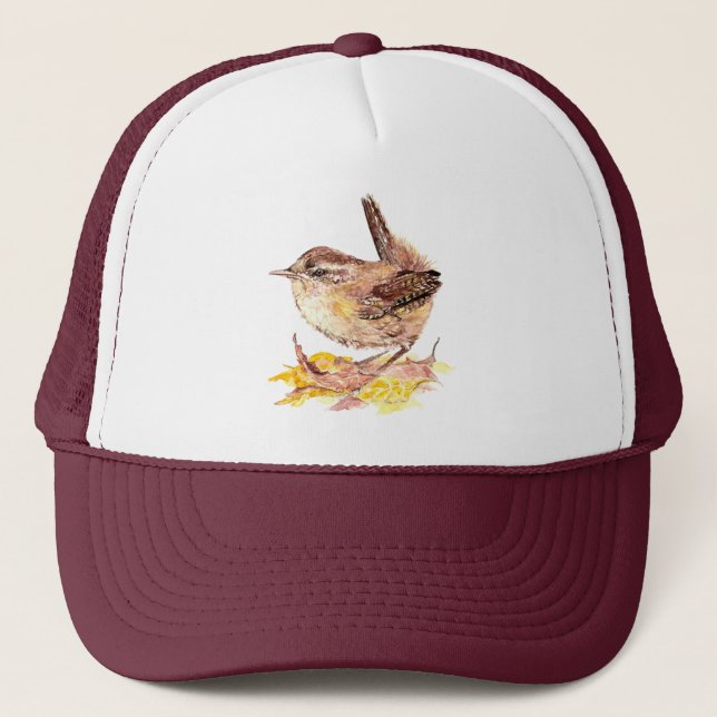 Casquette Aquarelle Oiseau Wren Nature Animaux sauvages  (Devant)