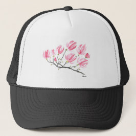 Casquette Aquarelle rose Magnolia Nature Botanique Floral