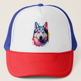 Casquette Aquarelle Sibérienne Husky Art coloré