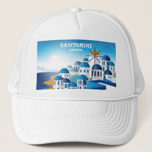 Casquette Aquarelle Vintage de Santorin Grèce