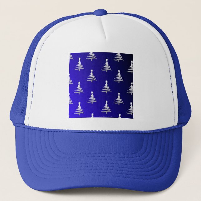 Casquette Arbres de Noël Argent sur Bleu Cobalt (Devant)