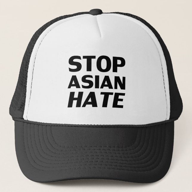 Casquette Arrêter la haine asiatique, lettres noires jaune (Devant)