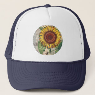 Casquette Art de motif de fleur de damas vintage tournesol