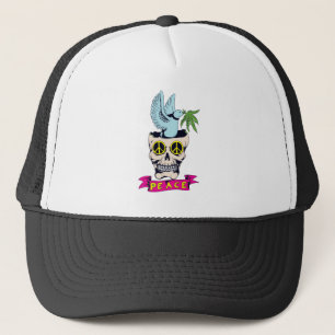 Casquette art vectoriel crâne de paix rétro hippie
