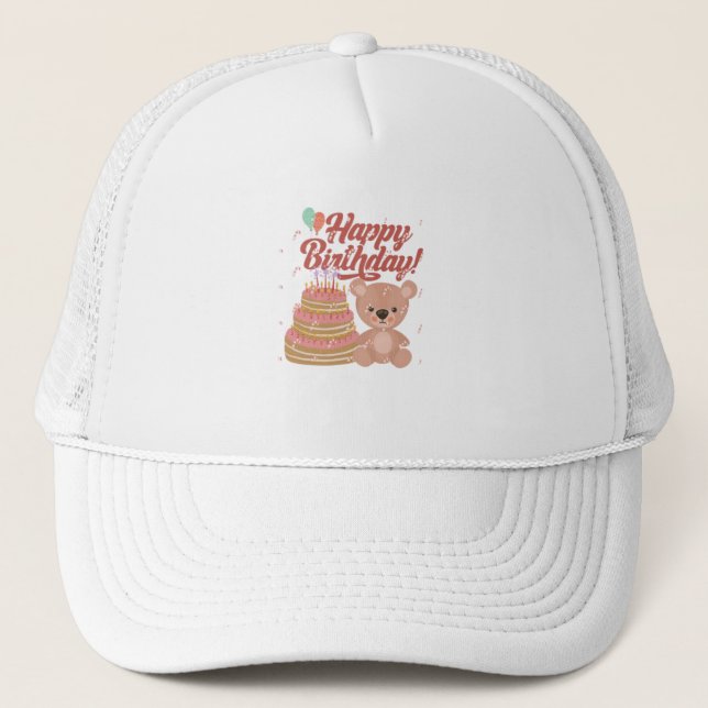 Casquette avec Joyeux anniversaire et gâteau (Devant)