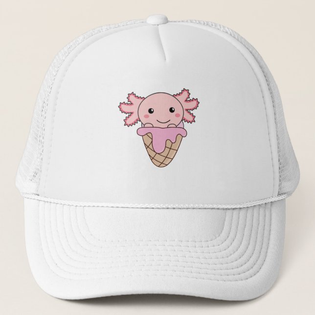 Casquette Axolotl Crème de glace rose gaufre Animaux doux (Devant)