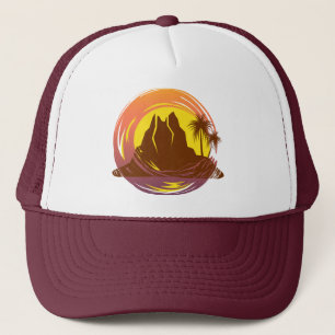 Casquette Badge avec paysage volcanique tropical et palmiers