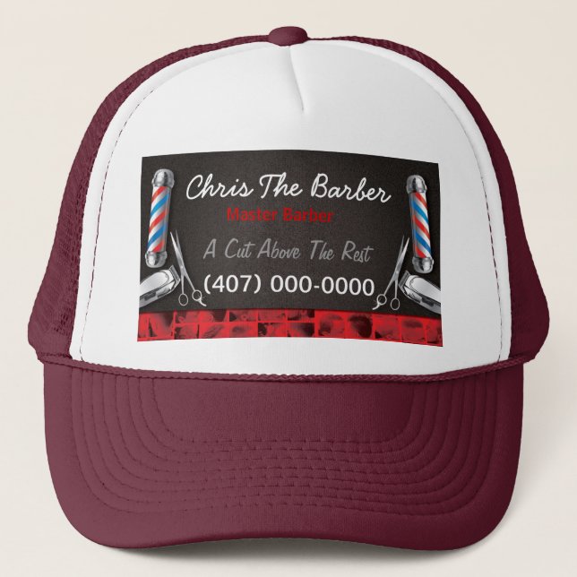 Casquette Barbershop Barber poteau et pinces Trucker Chapeau (Devant)
