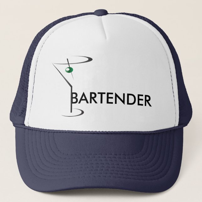 Casquette Barman vert à martini en verre (Devant)