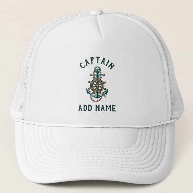 Casquette Bateau Capitaine Ajouter Votre Nom Ancre nautique (Devant)