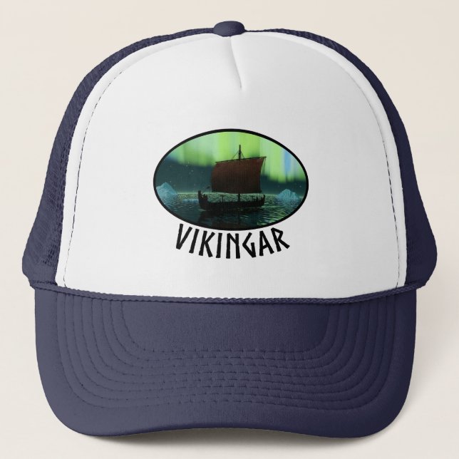 Casquette Bateau de Viking et lumières du nord (Devant)