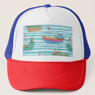 Casquette Bateaux : Motif de peinture aquarelle.