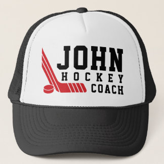 Casquette Bâton de hockey et palet rouge minimal