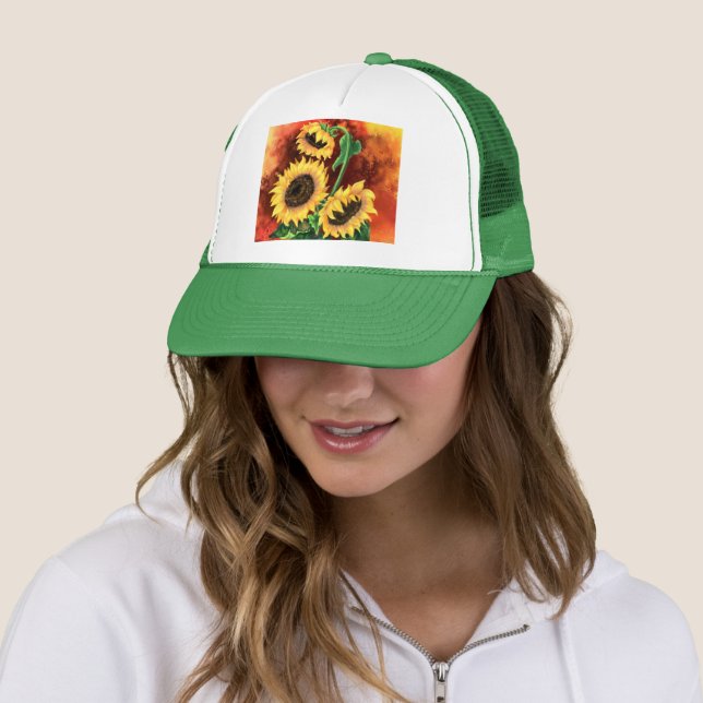 Casquette Beau chapeau de camion de trois tournesols - Peint (En situation)