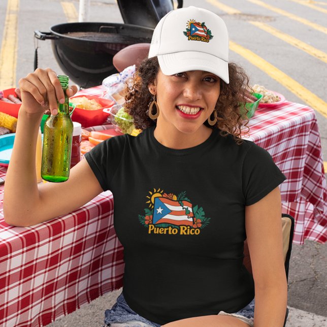 Casquette Beau Drapeau Floral Porto Rico (Beautiful Floral Puerto Rico Flag Artwork Trucker Hat)