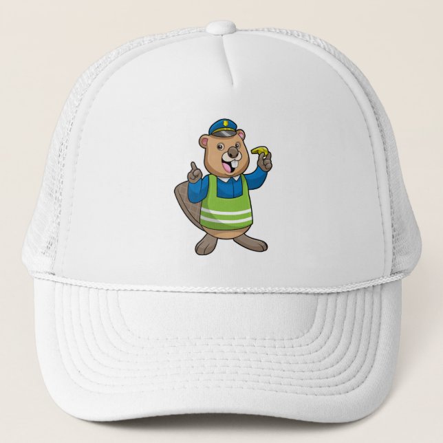 Casquette Beaver en tant qu'agent de police avec sifflet (Devant)