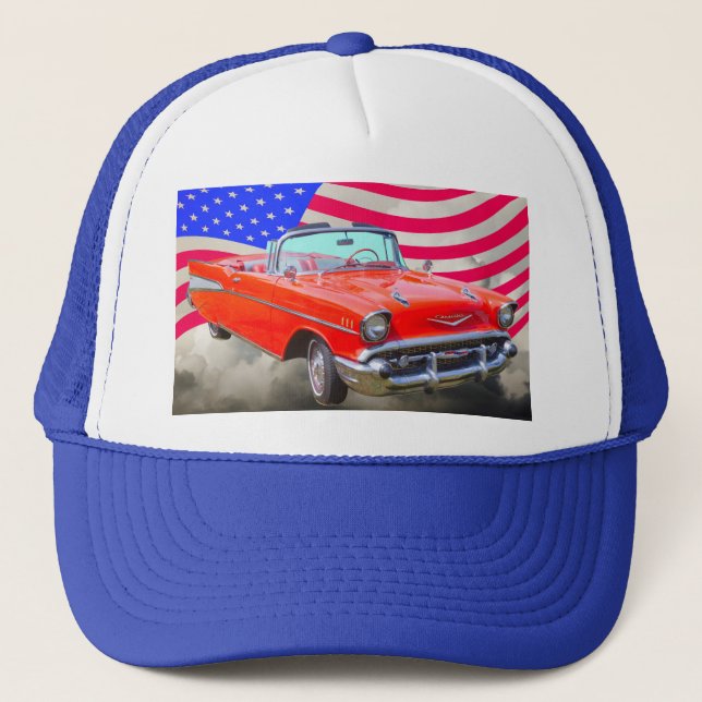 Casquette Bel Air 1957 de Chevrolet et drapeau des USA (Devant)