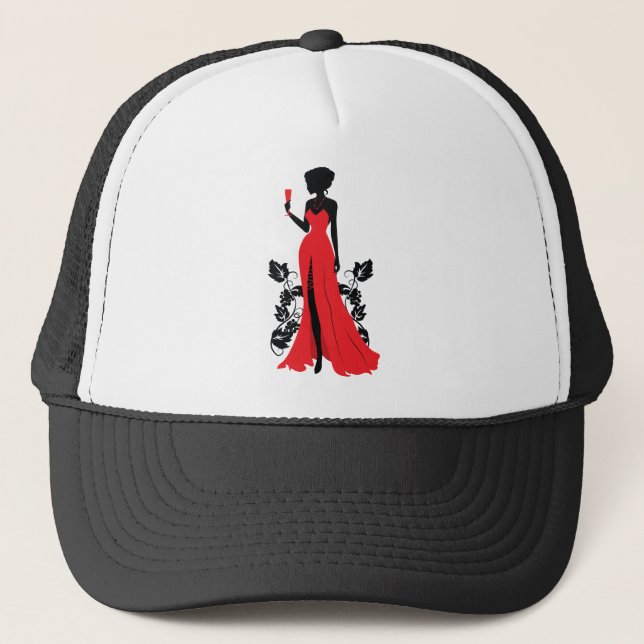 Casquette Belle silhouette de jeune femme avec verre (Devant)